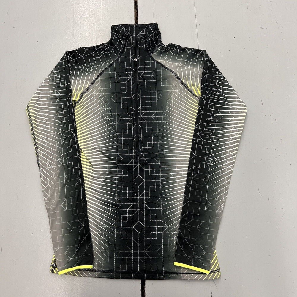 Nike Pro Womens Small Black Yellow Geometric Print Quarter Zip Pullover Top